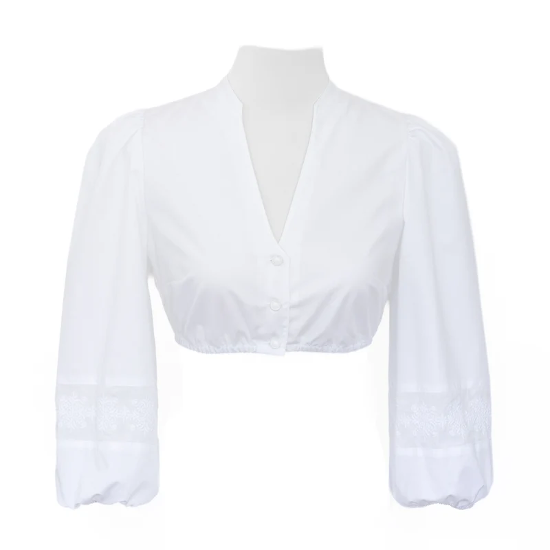 Dirndlbluse „Amalia“ – 3/4 Arm mit Stickereien am Ärmel