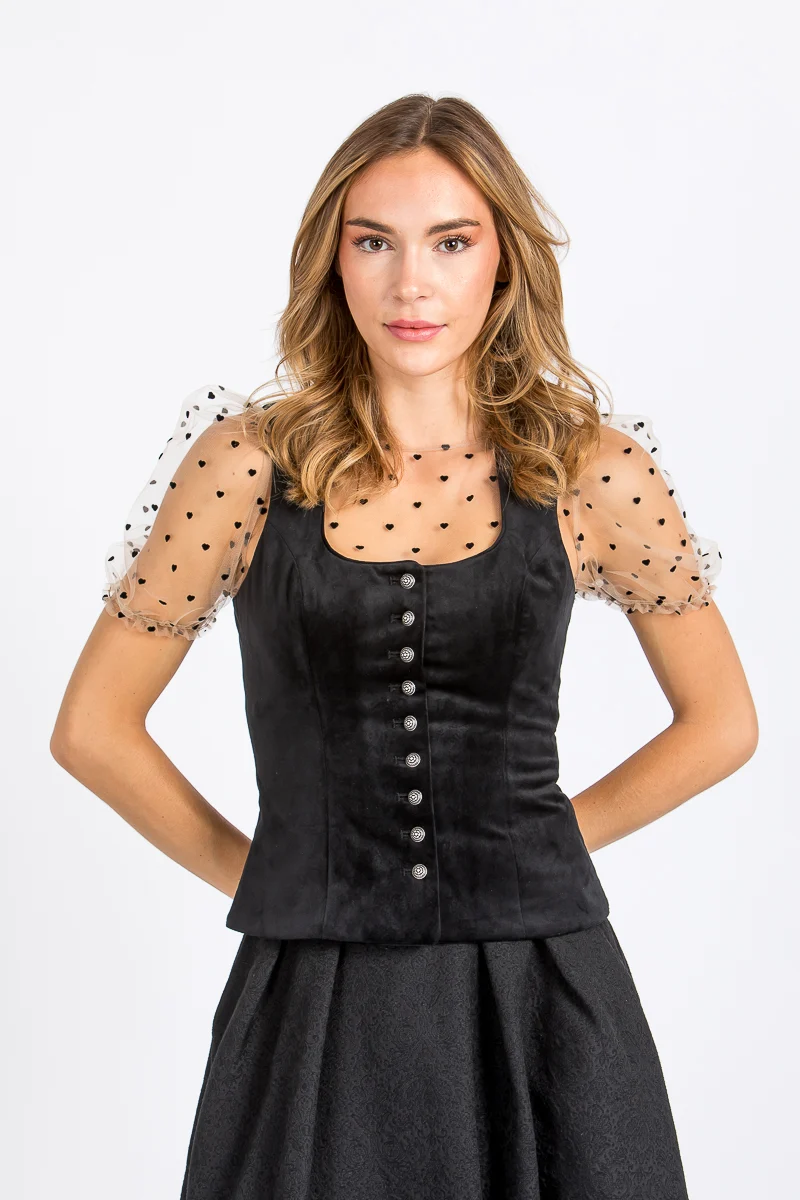 Alpenherz Dirndlbluse Lola Schwarz Puffarm