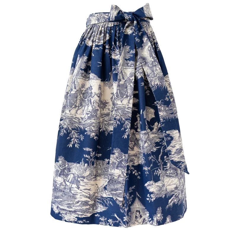 Baumwoll-Dirndlschürze "Sarah" Blau Toile de Jouy