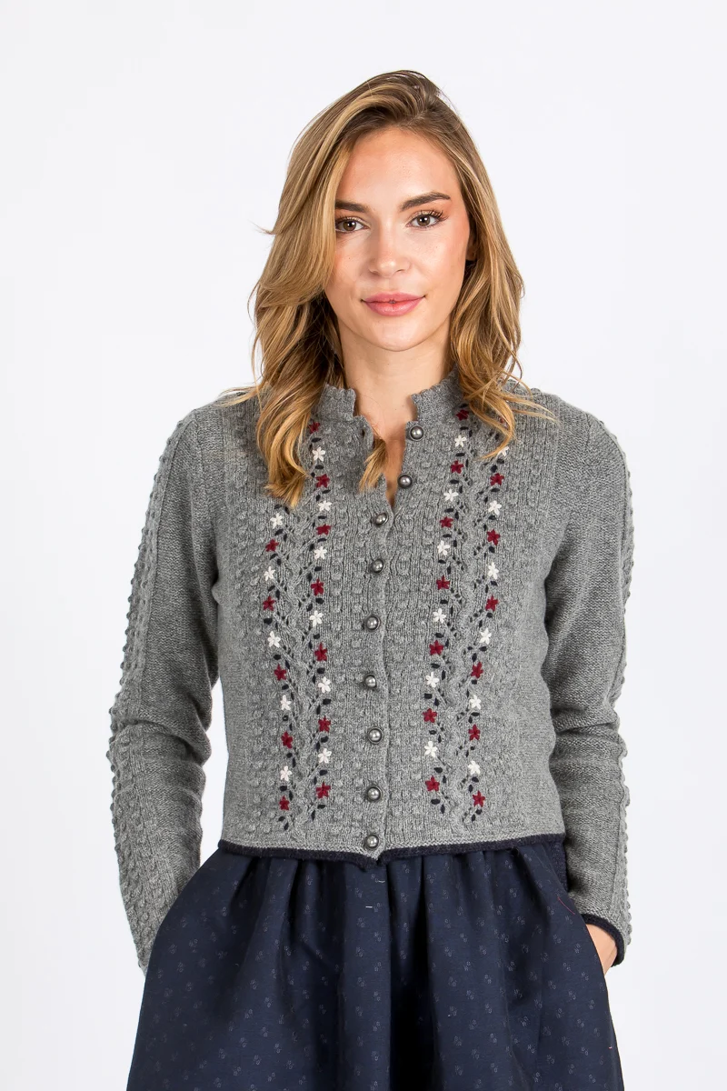 Fei scho schee Strickjacke grau/navy geblümt