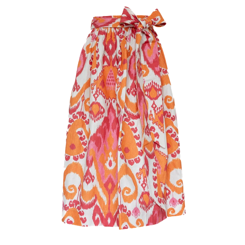 Baumwoll-Dirndlschürze "Carlotta" Ikat - Orange-Pink