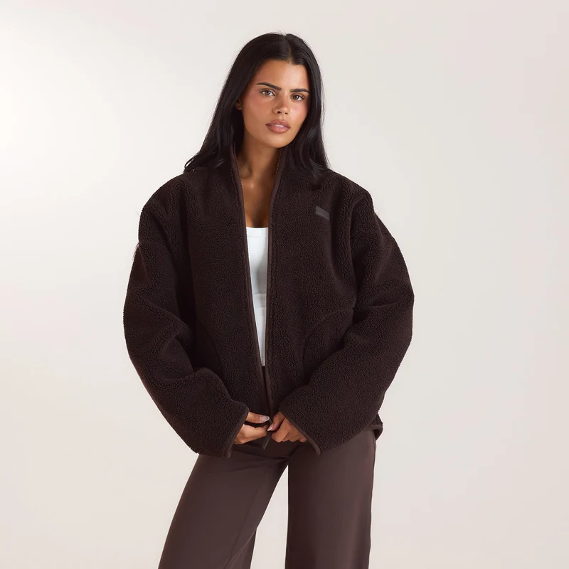 Borg-Jacke mit Reißverschluss - Schokolade