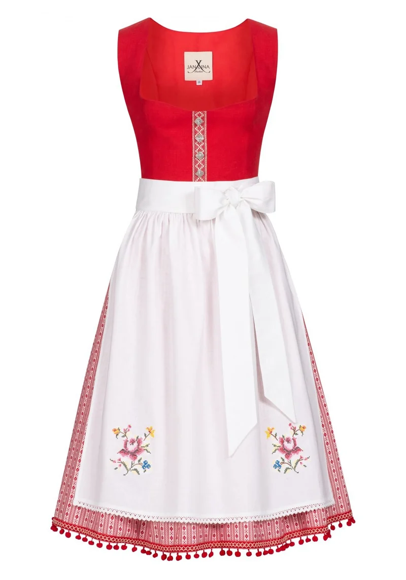 LEINEN DIRNDL MIDSUMMER ROT/ WEISS