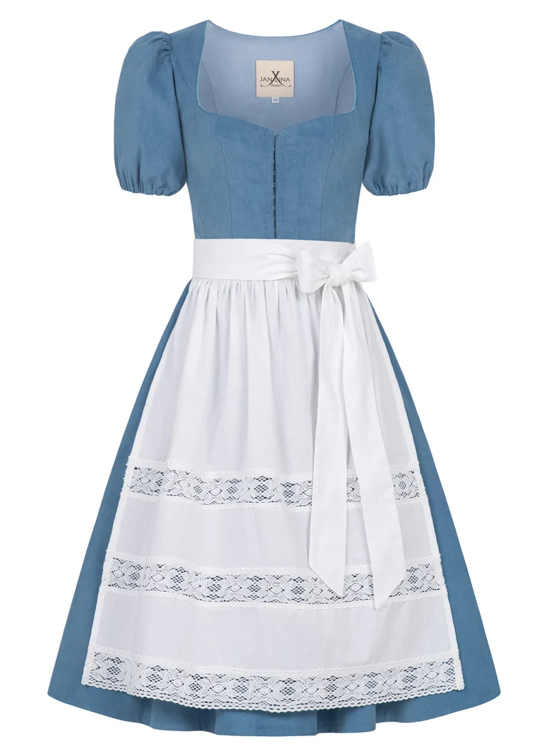 CORD DIRNDL LIMITED EDITION 2024 FLARE FLOWER TRADITION HELLBLAU WEISS MIT 2 SCHÜRZEN