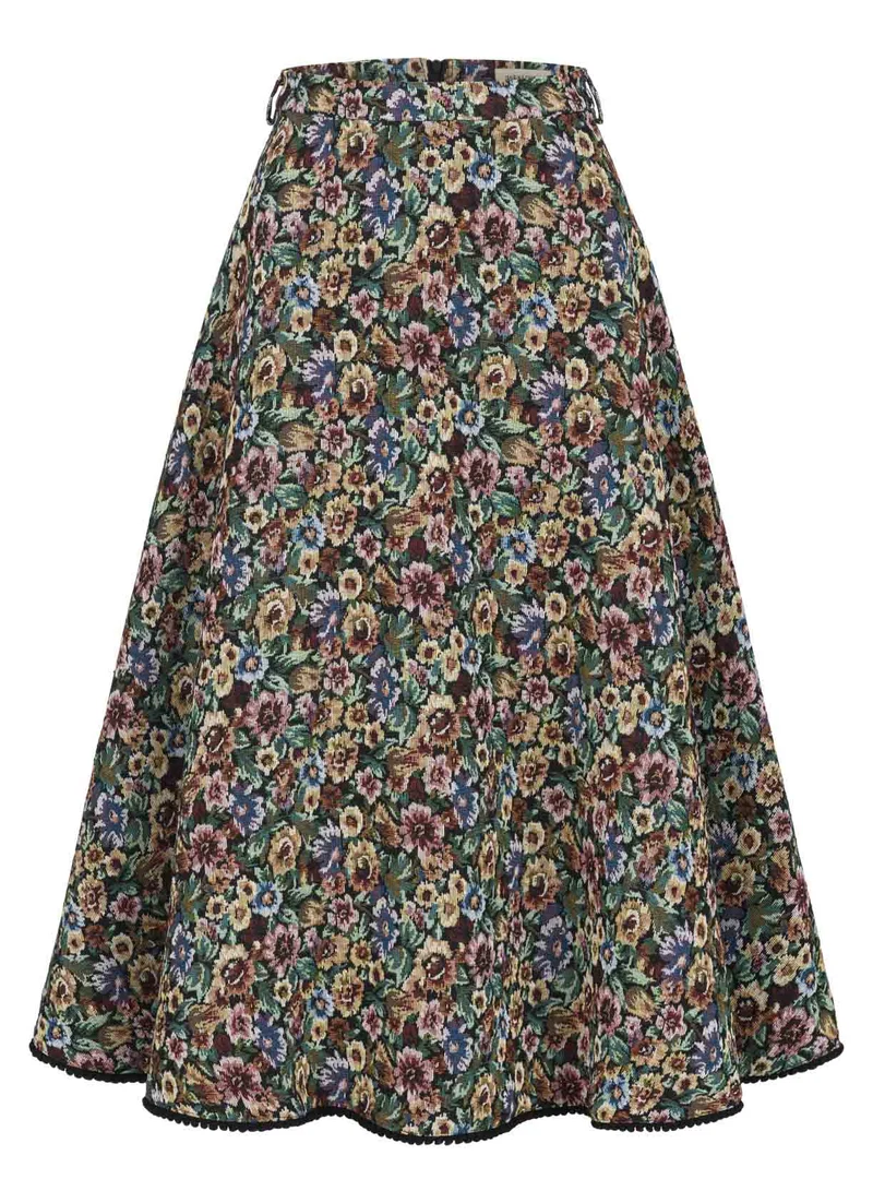 TRACHTENROCK GOBELIN FLOWERS SCHWARZ