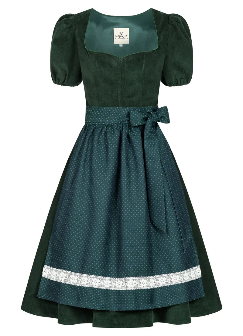CORD DIRNDL FLARE FLOWERS TANNENGRÜN/ BLAU