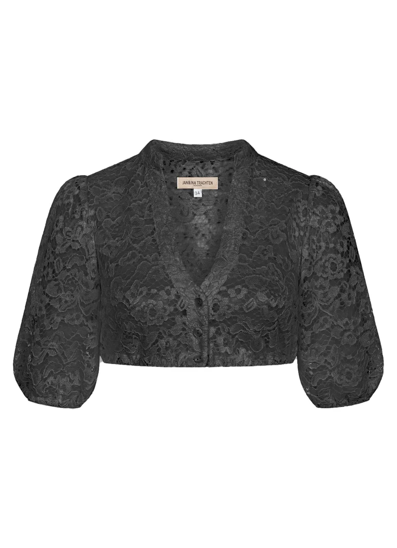 DIRNDLBLUSE PUFFÄRMEL FLOWER LACE SCHWARZ