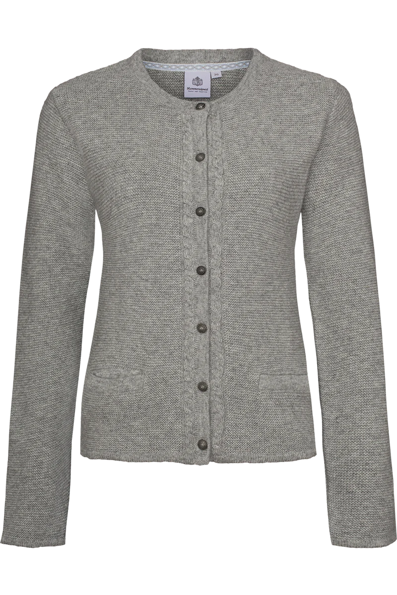 Damen Trachtenstrickjacke mit Wolle - hellgrau