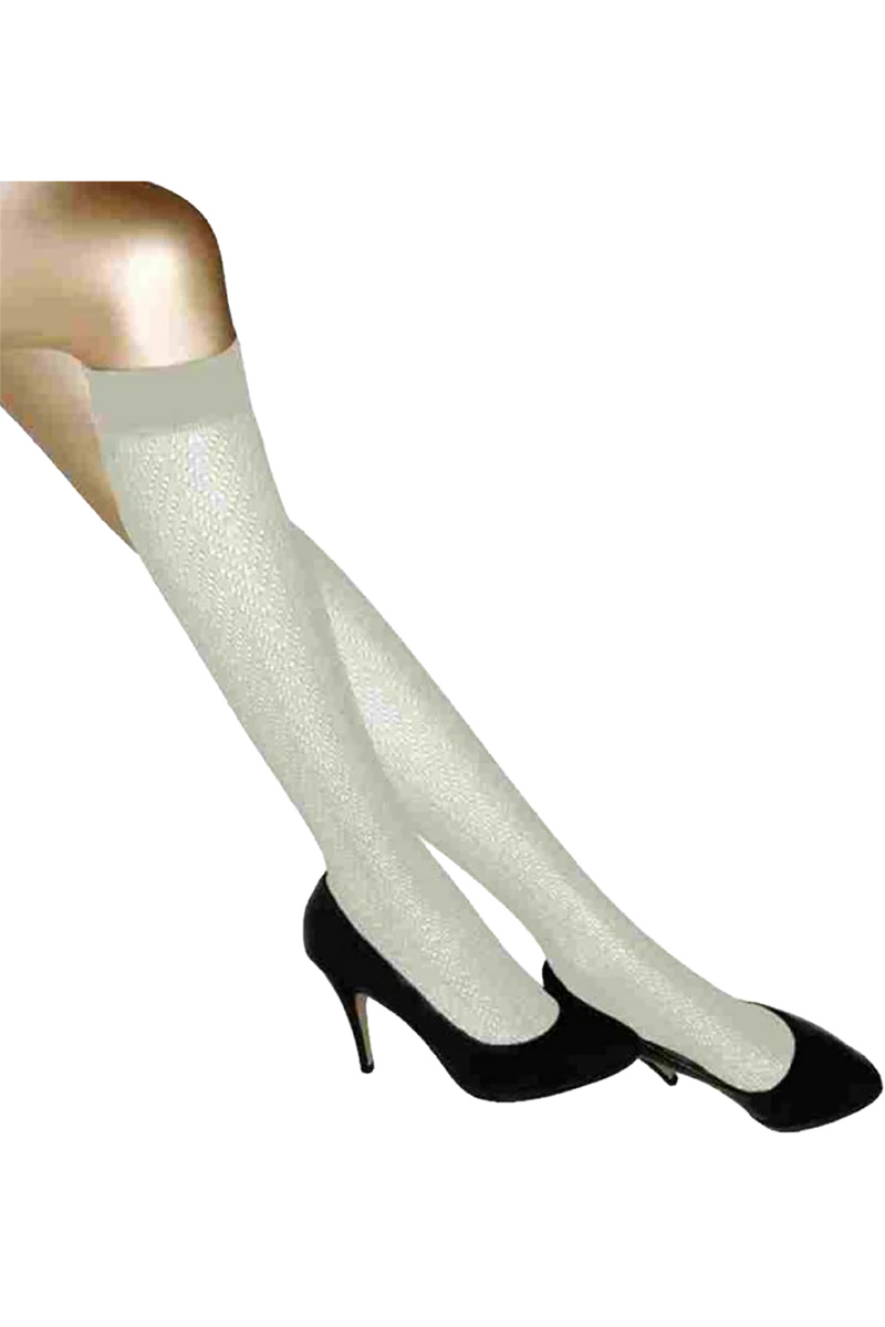 Damen Kniestrümpfe mit feinem Ajourmuster - ivory