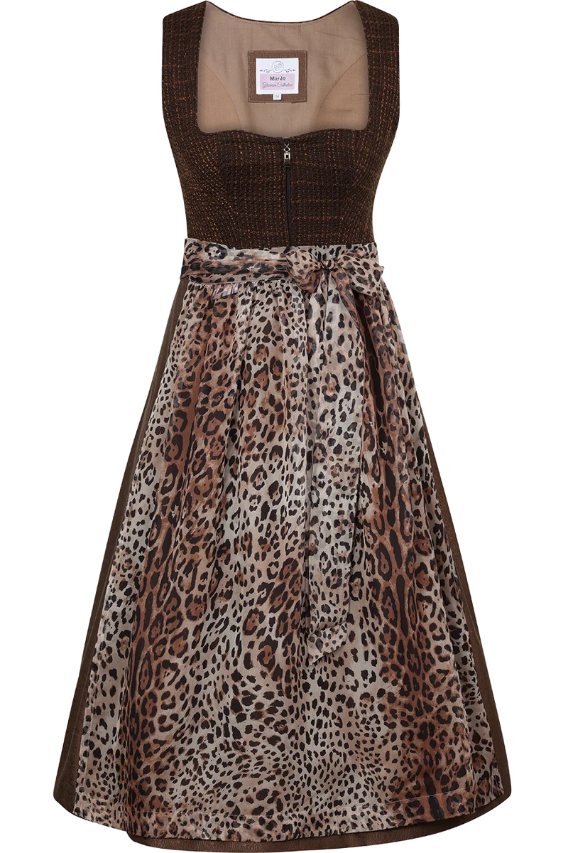 Midi-Dirndl mit Strukturmieder und Leoschürze Brunnenthal - espresso leo