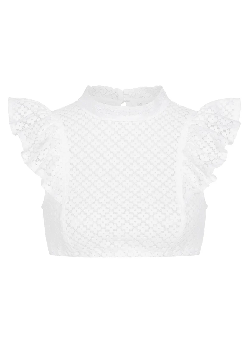 DIRNDLBLUSE STRETCH ORNAMENTAL VOLANTS WEISS