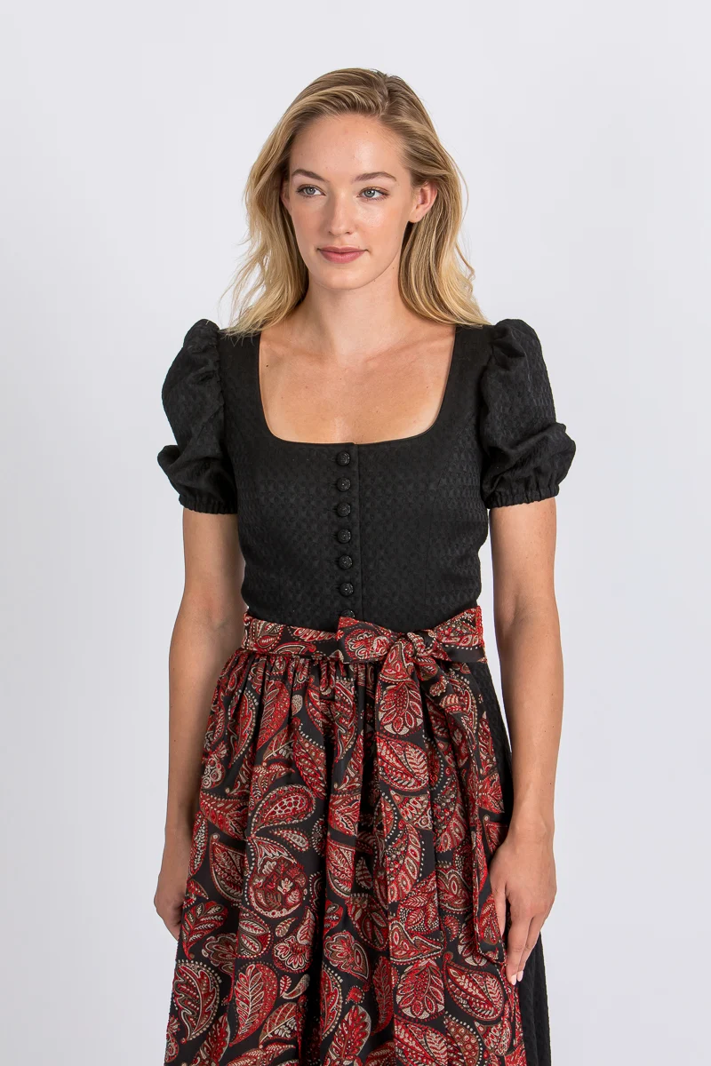 Almliebe Dirndl Rosmarie schwarz/rot