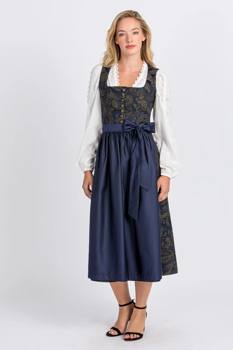 Almliebe Dirndl Fanni blau gemustert