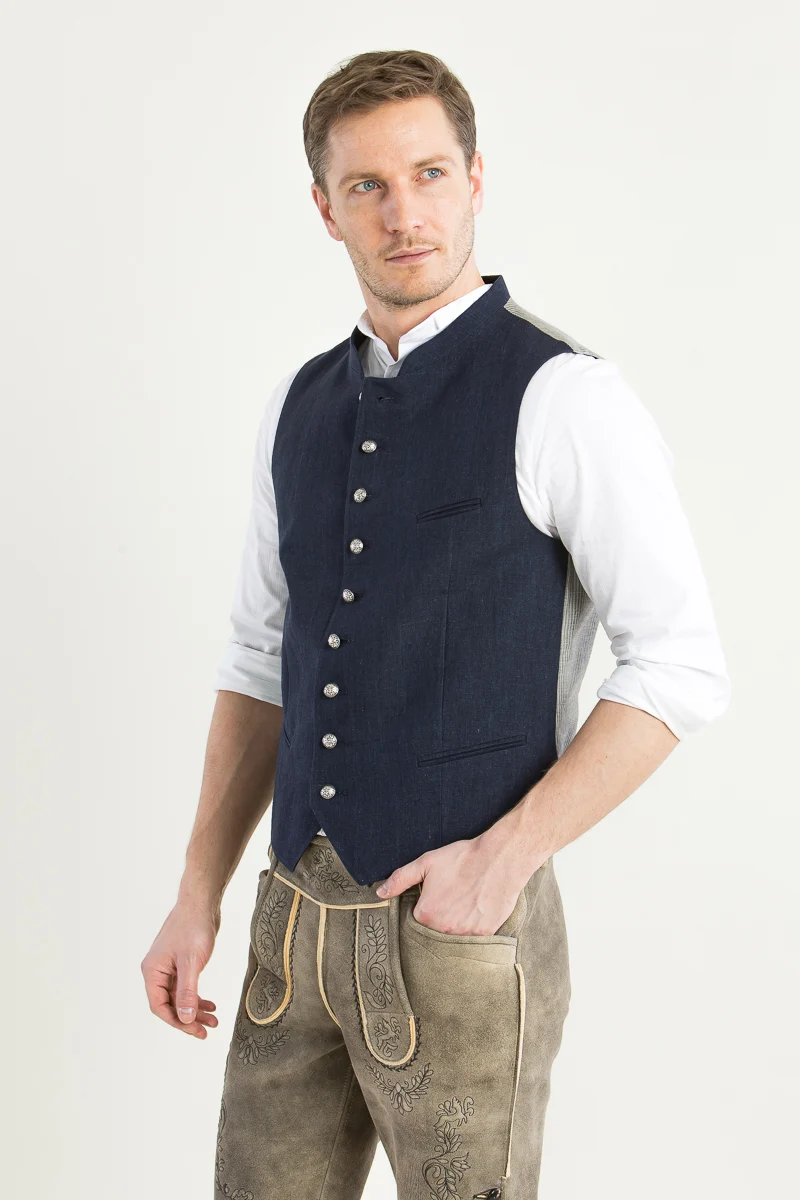 Grasegger Leinenweste Aurach blau