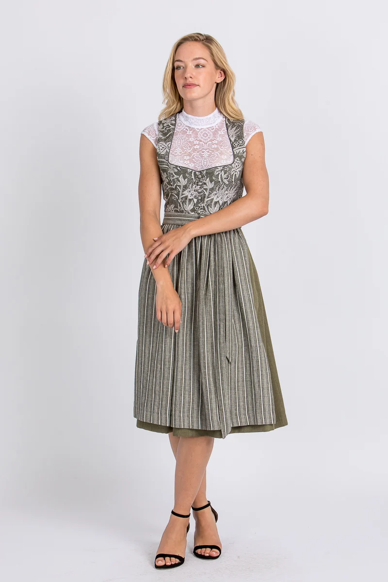 Berwin & Wolff Waschdirndl Olivgrün Geblümt