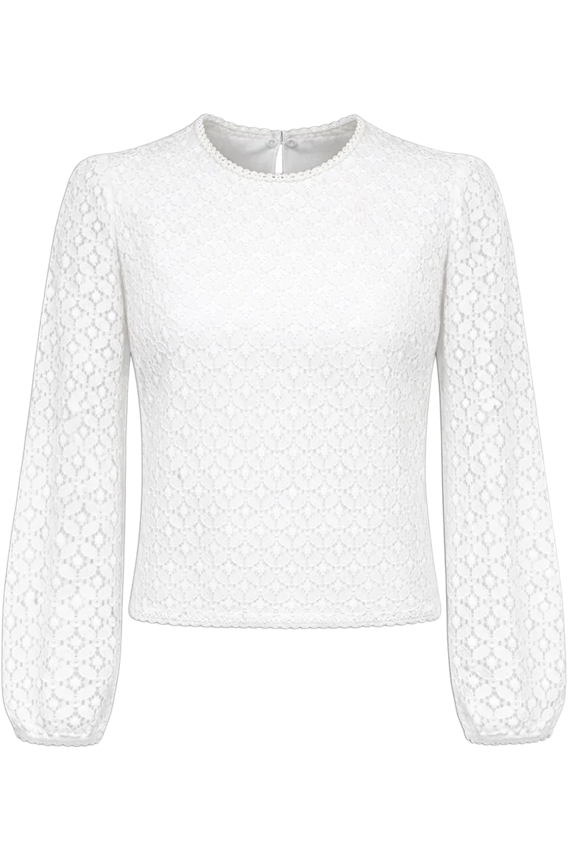 Damen Trachtenbluse mit floraler Spitze und weiten Ärmeln- offwhite