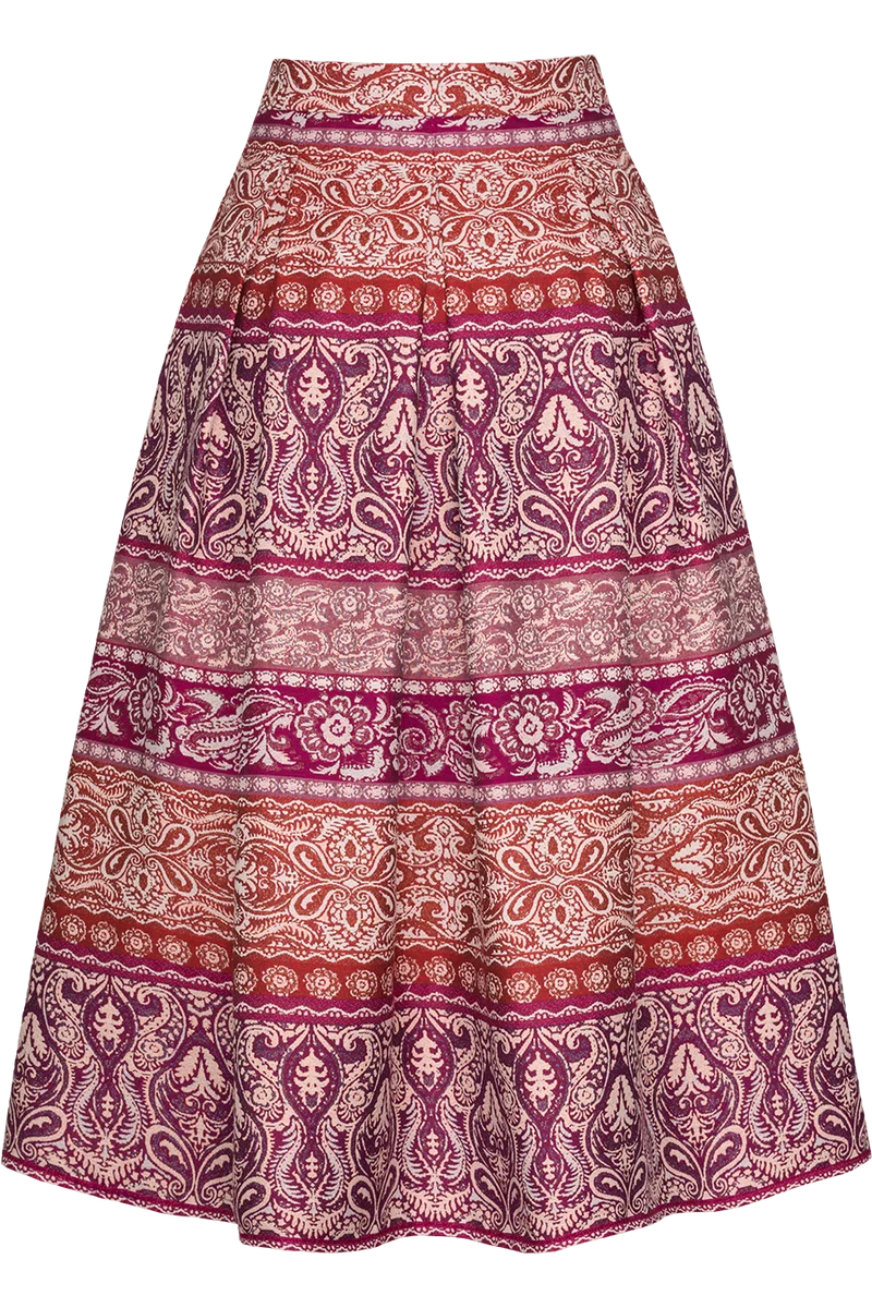 Trachtenrock lang mit floralem Paisleymuster - beere