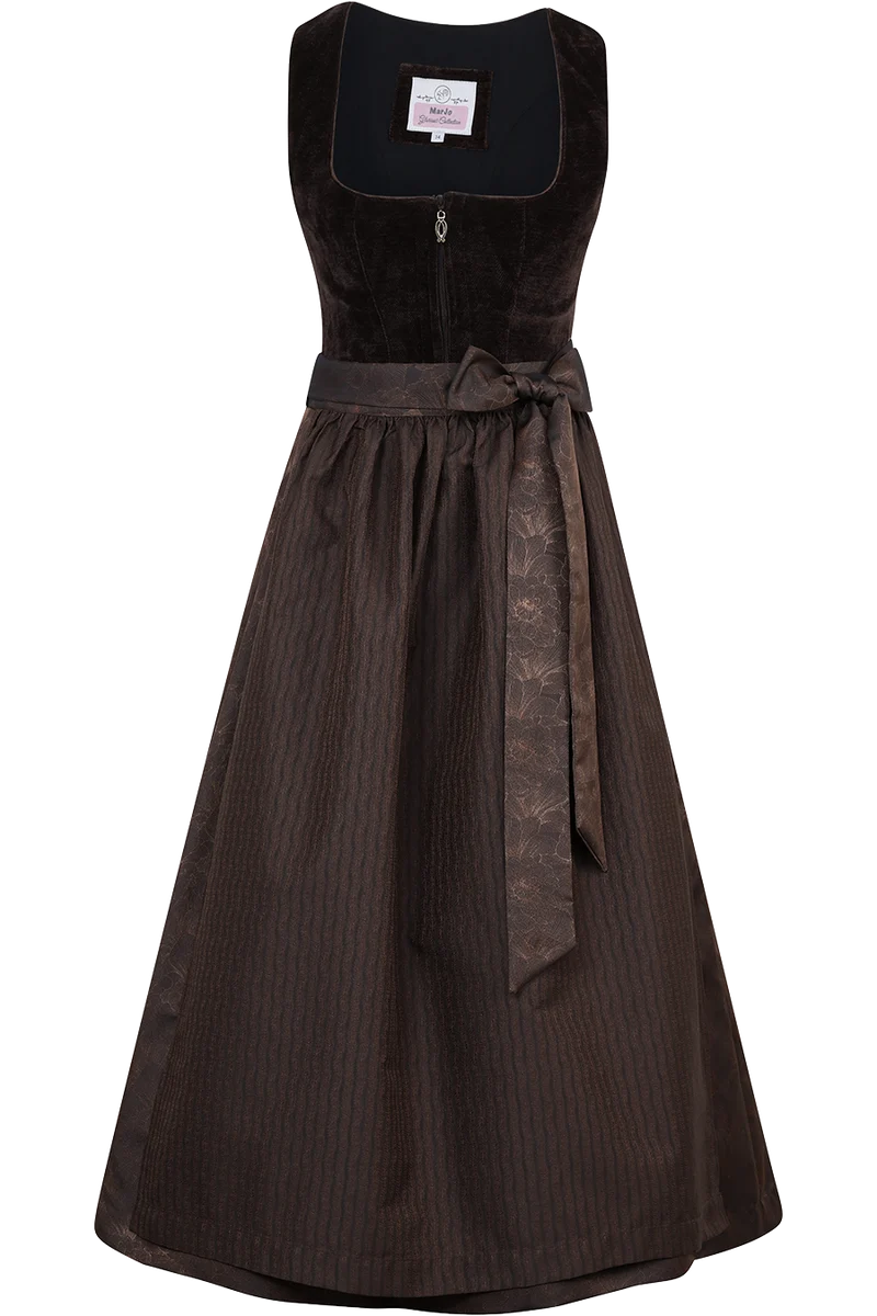 Monochromes Midi-Samtdirndl mit floralem Rock Ottenschlag 75cm - espresso