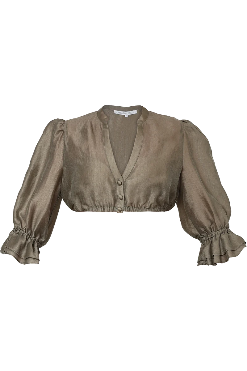 Dirndlbluse mit 3/4-Puffärmel und Rüschen - agave