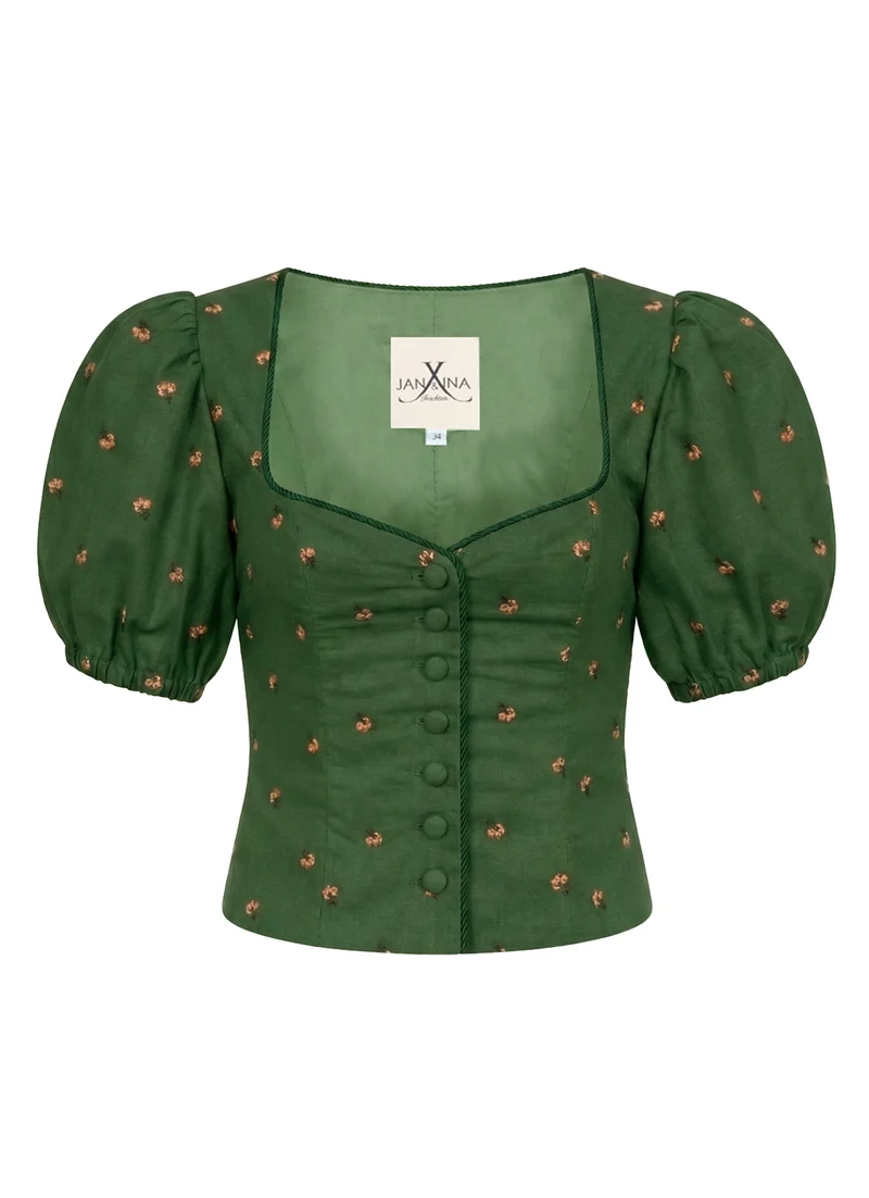 TRACHTENMIEDER LEINEN FLORAL EMBROIDERY ALTGRÜN