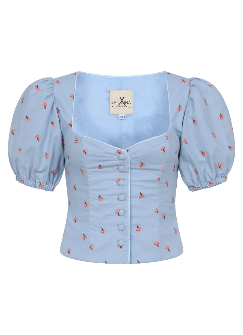 TRACHTENMIEDER LEINEN FLORAL EMBROIDERY HELLBLAU