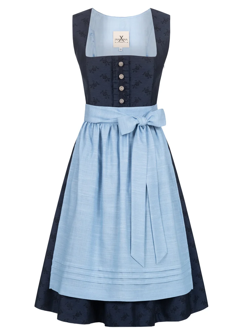 JACQUARD LEINEN DIRNDL TRADITIONAL BOUQUET NAVY/ HELLBLAU