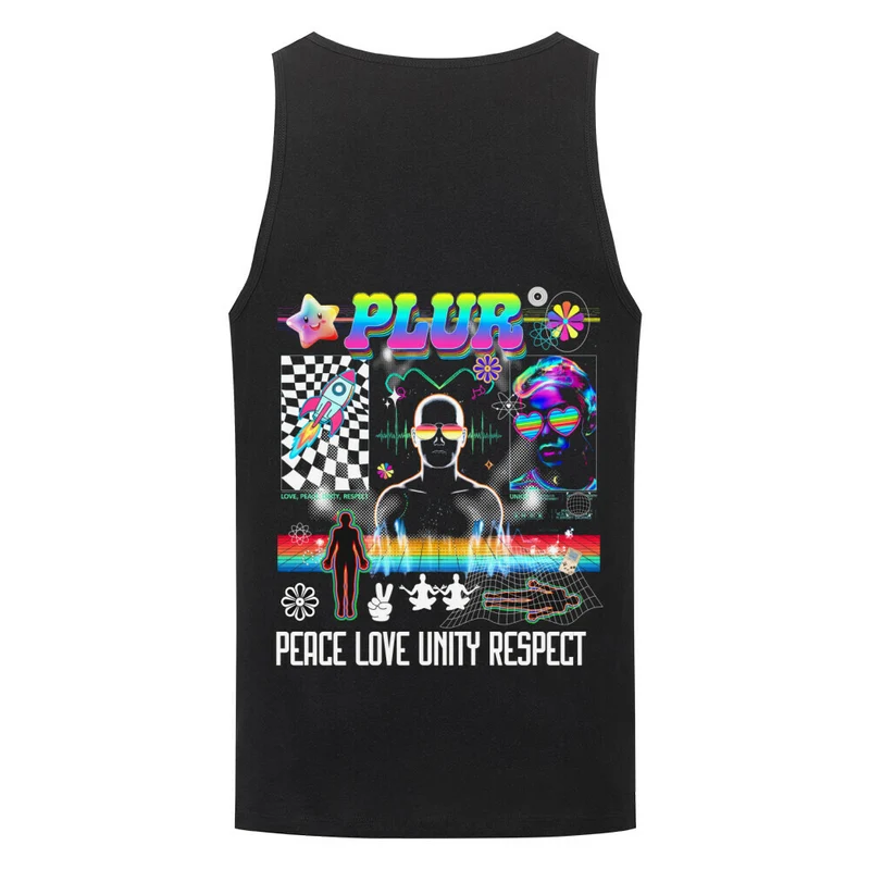 PLUR Tanktop – Psychedelic Rave Shirt mit Peace Love Unity Respect Print