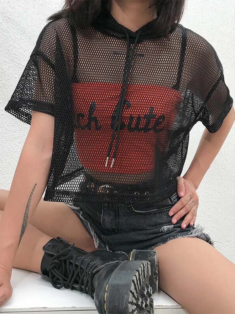 Mesh T-Shirt „Rebel Frequency" Rave Outfit Frauen/Damen