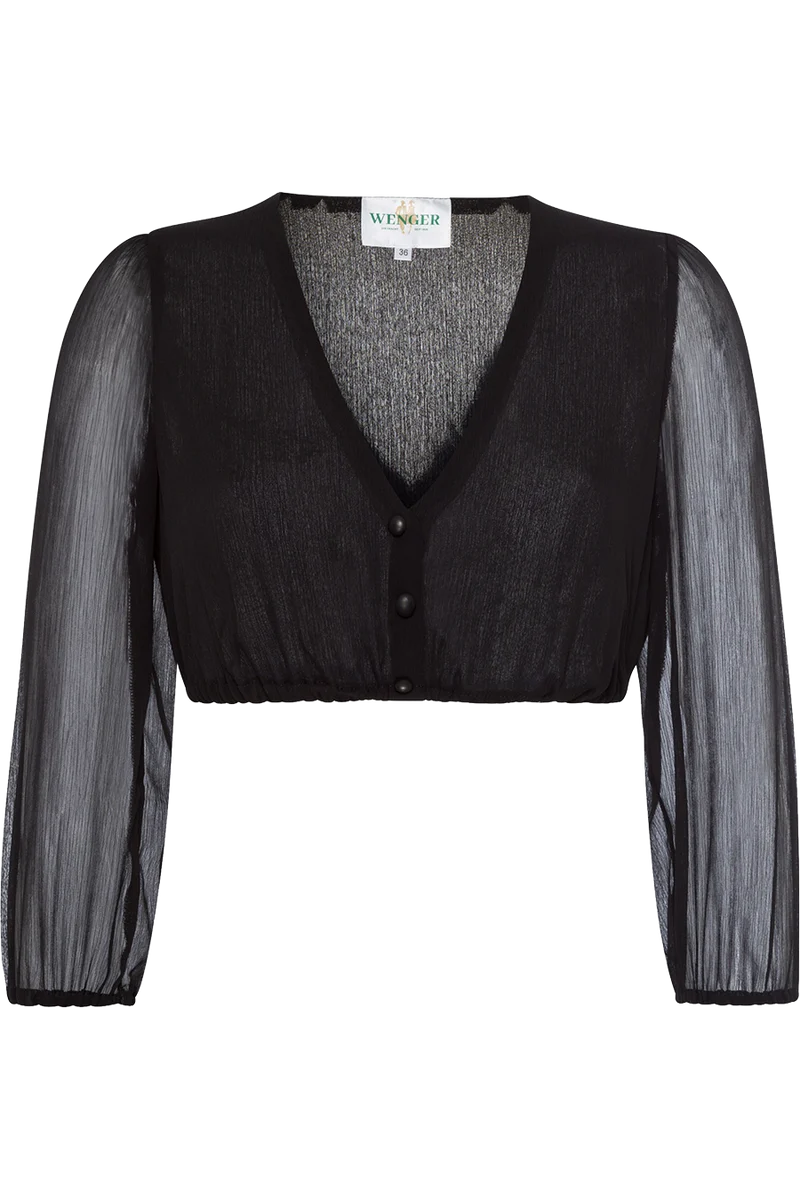 Dirndlbluse mit 3/4-Arm - schwarz