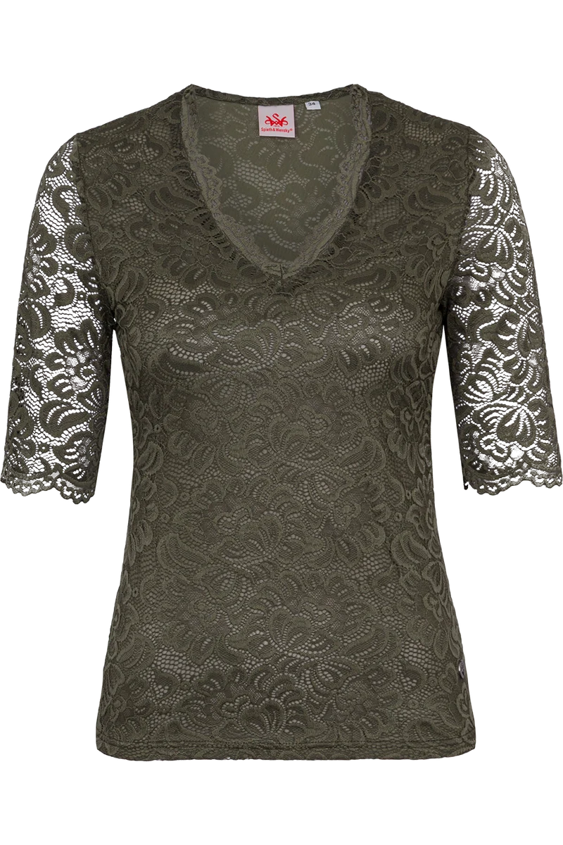 Spitzenshirt mit 3/4-Ärmel - oliv