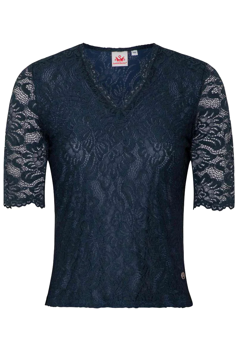 Spitzenshirt mit 3/4-Ärmel - dunkelblau