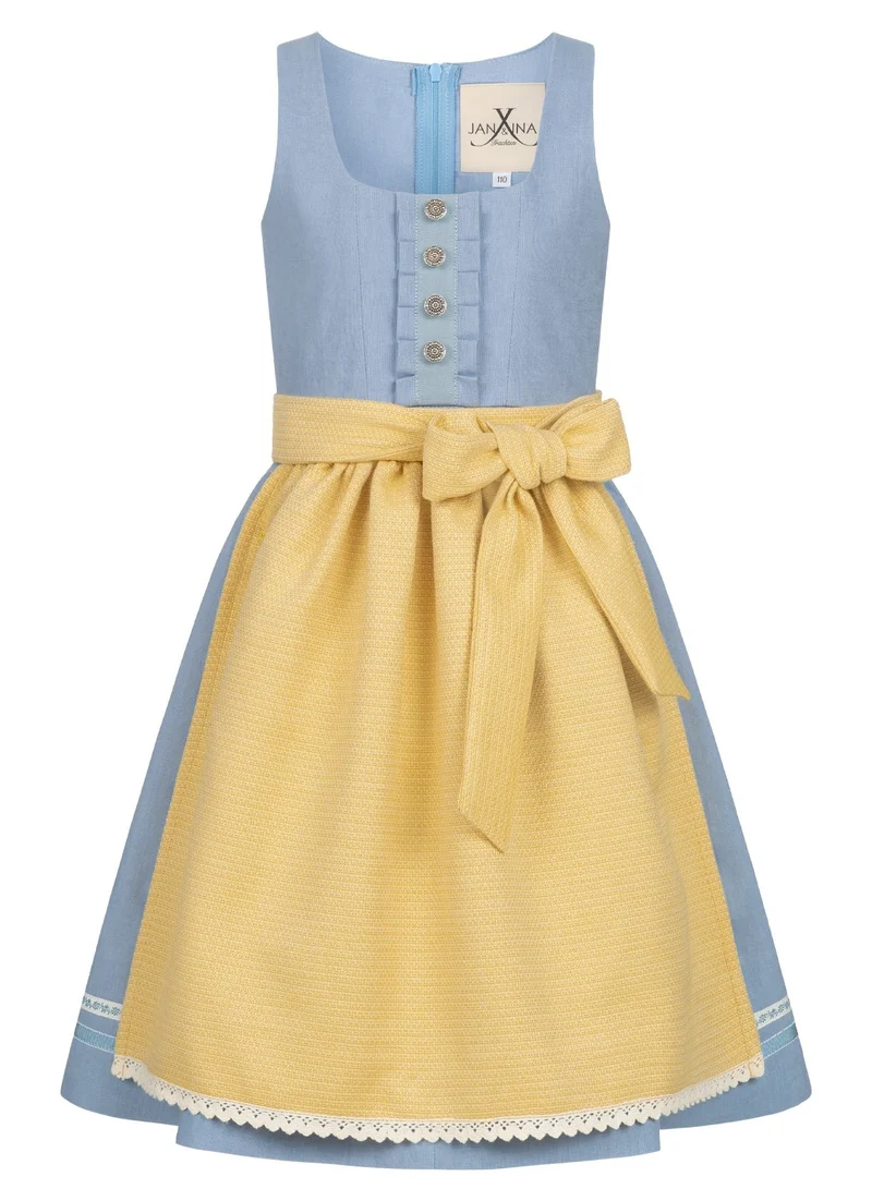 LEINEN KINDER DIRNDL TRADITIONAL MONACO SKY HELLBLAU/ GELB