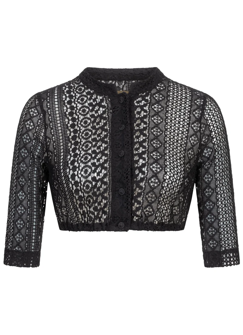 DIRNDLBLUSE HÄKELSPITZE STEHKRAGEN 3/4 ARM SCHWARZ