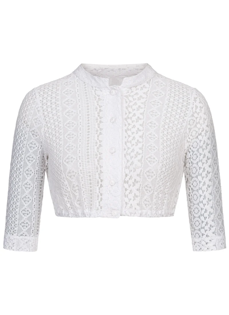 DIRNDLBLUSE HÄKELSPITZE STEHKRAGEN 3/4 ARM WEISS