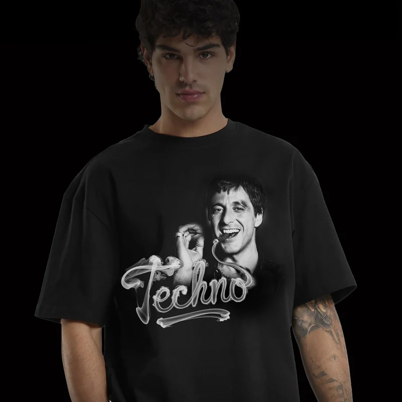 "Techno Scarface" Techno Rave-Shirt Oversized (Frontprint)