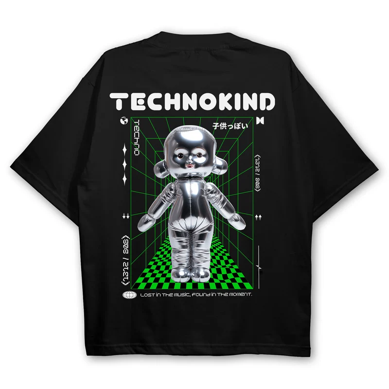 "Technokind" Oversize Techno Musik T-Shirt (Backprint)