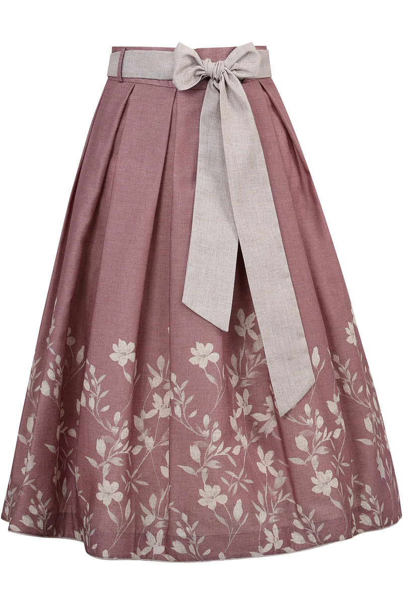 Trachtenrock mit Blumenmuster und Bindeband - malve