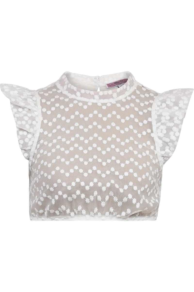 Dirndlbluse mit Blütenstickerei und Flügelärmeln - offwhite