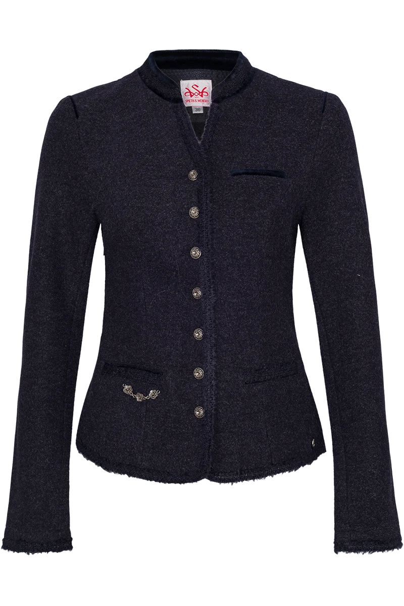 Damen Stretch-Trachtenblazer mit Samtdetails - dunkelblau