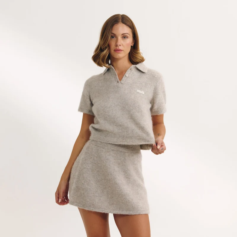 Gestrickter Poloshirt - Hellbraun