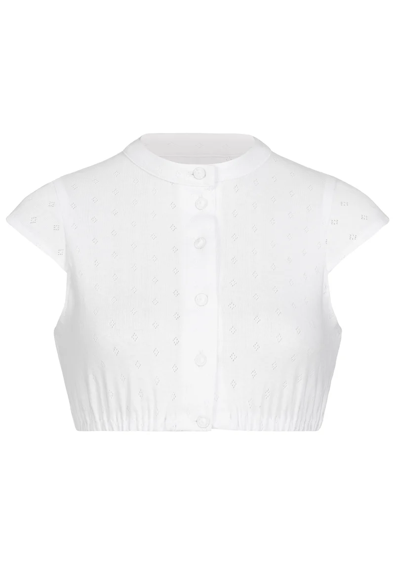 DIRNDLBLUSE JERSEY POINTOILLE STEHKRAGEN WEISS