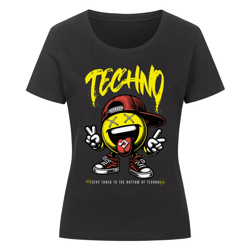 "TECHNO SMILEY" enges Damen Rave Top (Frontprint)