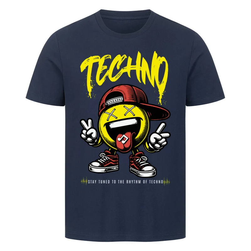 "TECHNO SMILY" Premium Techno T-Shirt. (Frontprint)