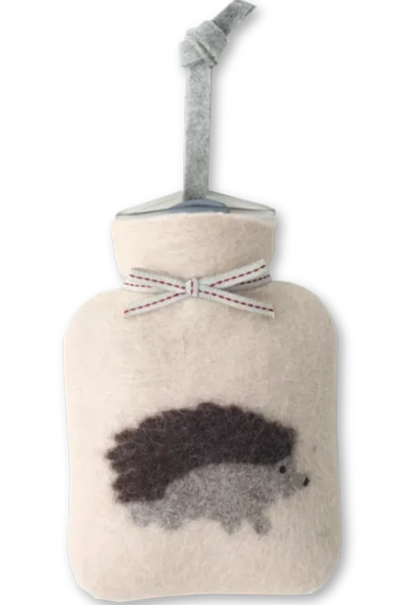 Wollfilz-Mini-Wärmflasche mit Igelmotiv - white dune