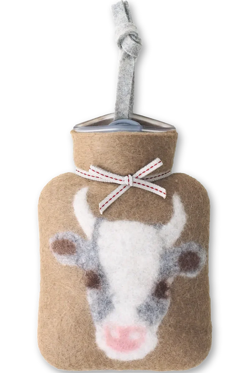 Wollfilz-Mini-Wärmflasche mit Kuhmotiv - tannin