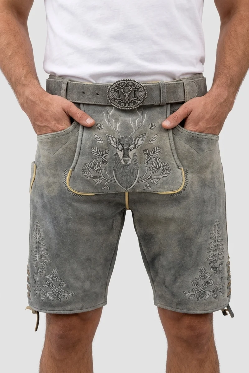 Lederhose Liga di Bavaria Luxury Collection "Hirschgweih" special grey TD06