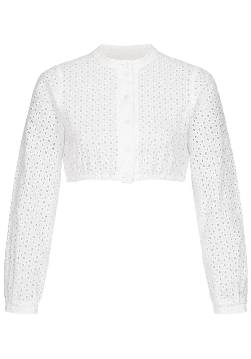 DIRNDLBLUSE BRODERIE ANGLAISE LANGARM WEISS