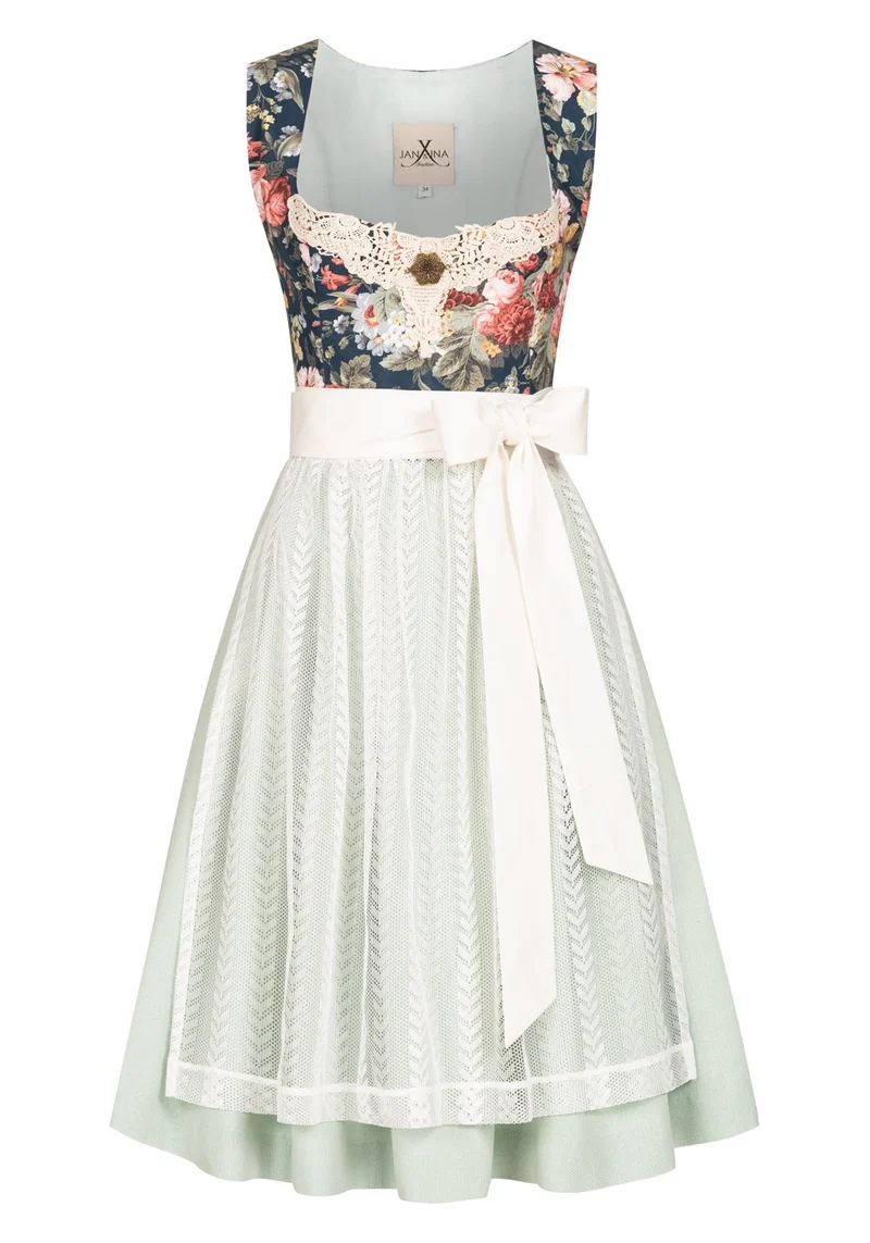 LEINEN HOCHZEITSDIRNDL OXFORD FLOWERS BLEU/ MINT