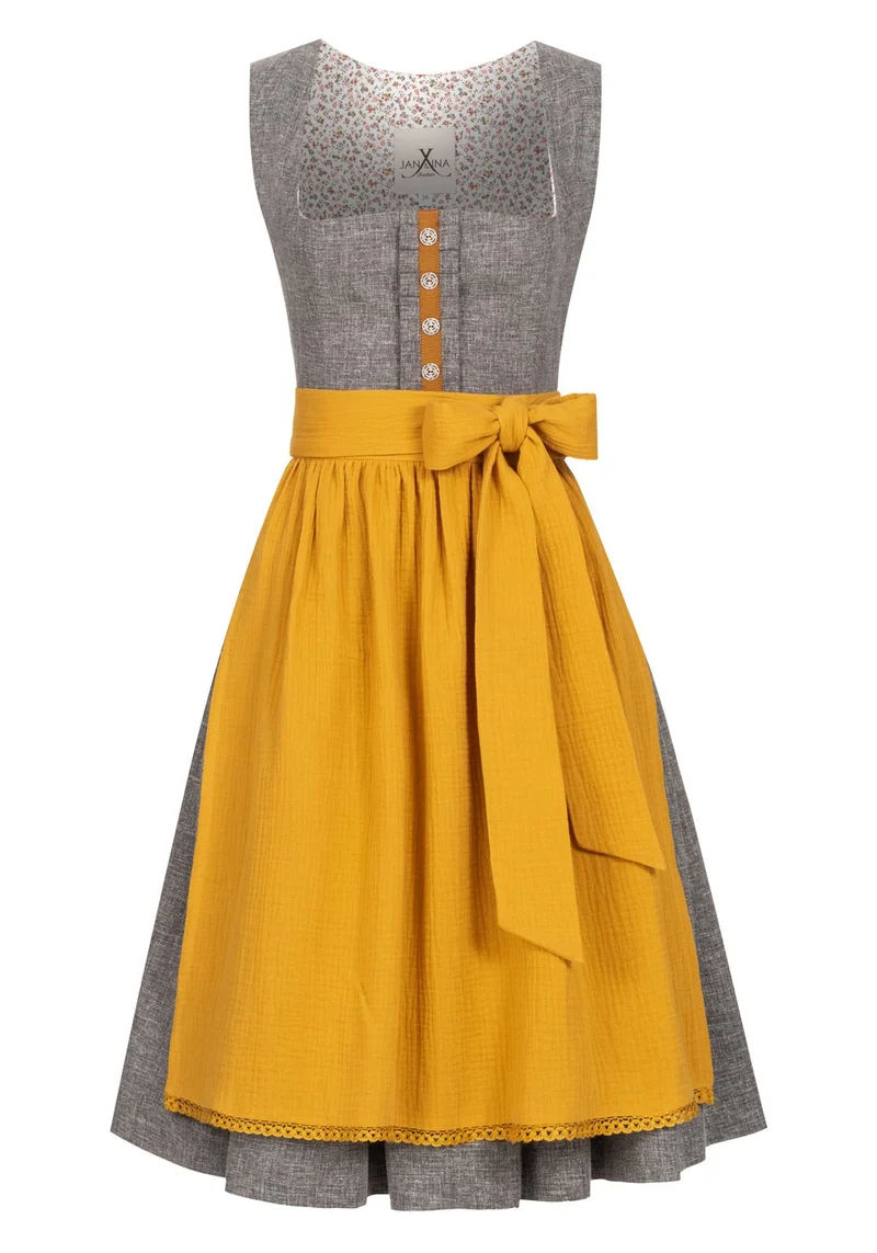 LEINEN DIRNDL TRADITIONAL GREY MELANGE/ SENF