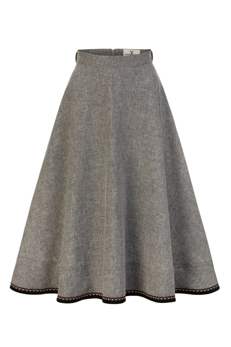 SOFT LEINEN ROCK GRAU MELANGE
